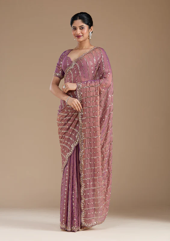 Lavender Cutdana Tissue Saree - Image 2