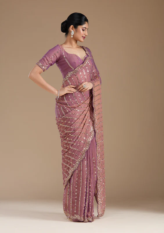 Lavender Cutdana Tissue Saree - Image 3