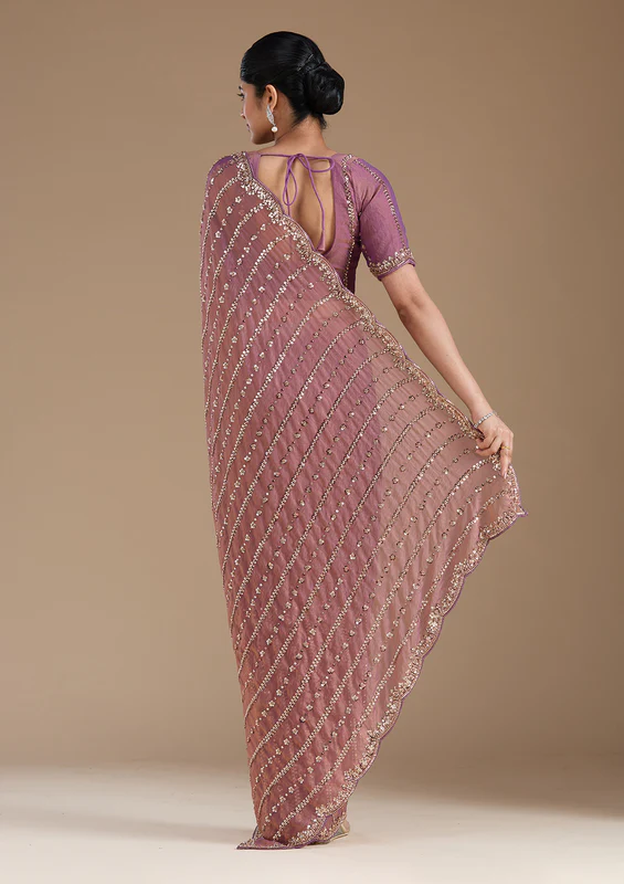 Lavender Cutdana Tissue Saree - Image 4