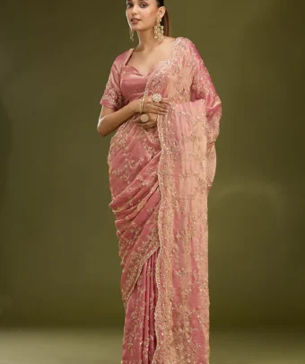 Onion Pink Cutdana Tissue Saree