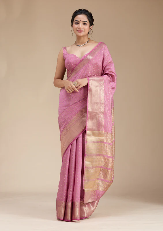Lavender Zariwork Tussar Silk Saree