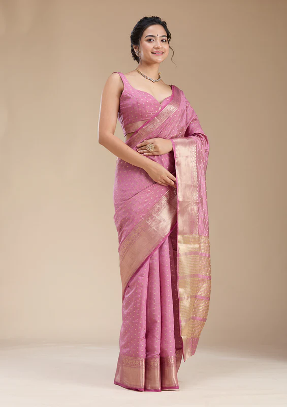 Lavender Zariwork Tussar Silk Saree - Image 3