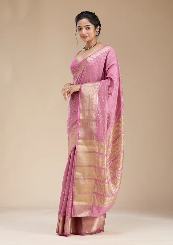 Lavender Zariwork Tussar Silk Saree - Image 2