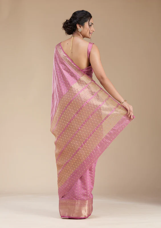 Lavender Zariwork Tussar Silk Saree - Image 4