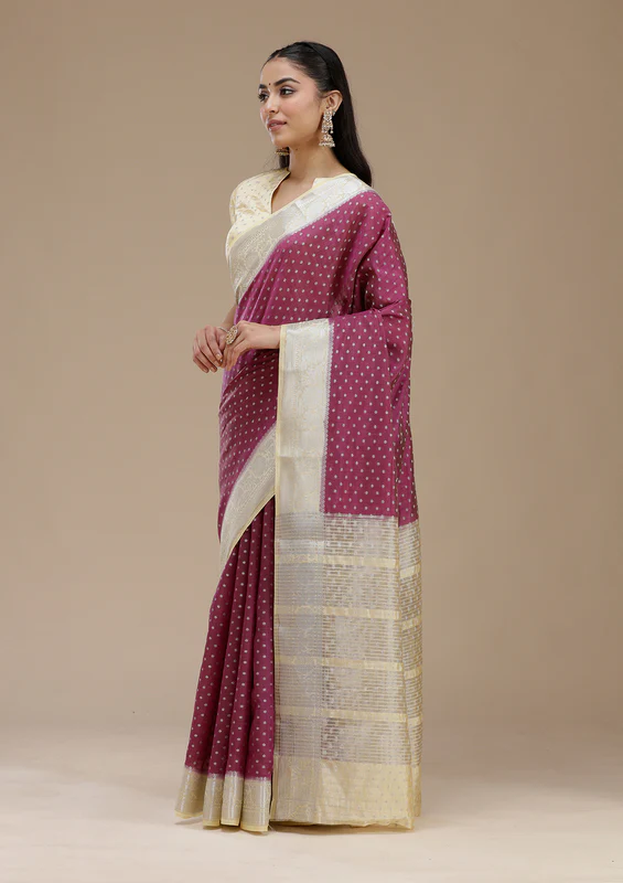 Wine Tussar Silk Saree - Image 3