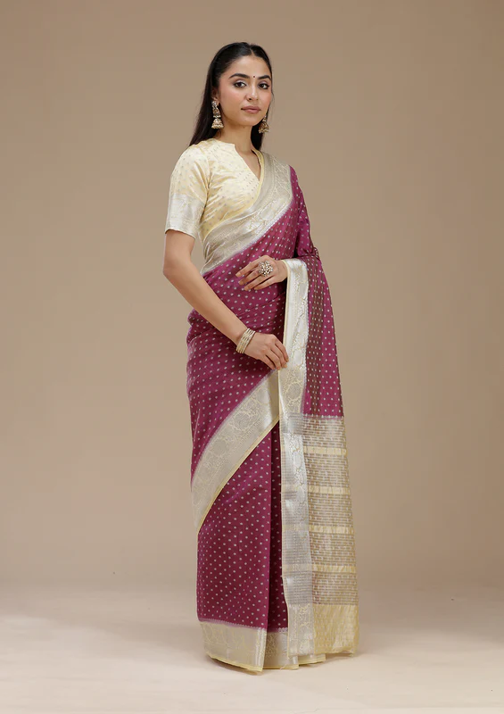 Wine Tussar Silk Saree - Image 2