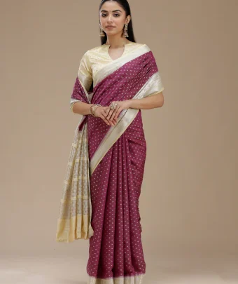 Wine Tussar Silk Saree