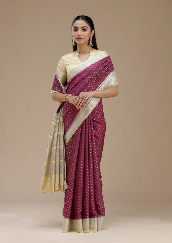 Wine Tussar Silk Saree
