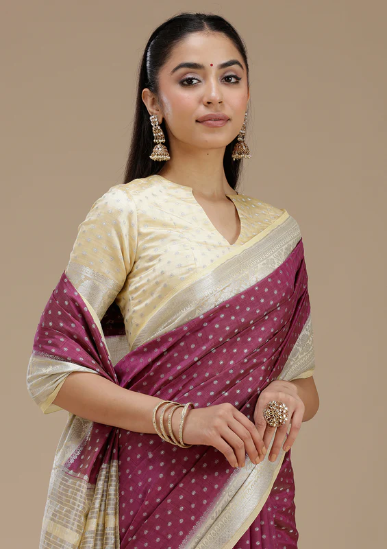 Wine Tussar Silk Saree - Image 4