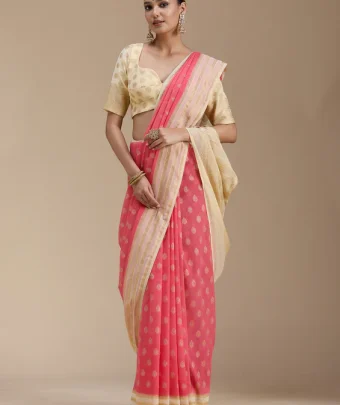 Peach Zariwork Georgette Silk Saree