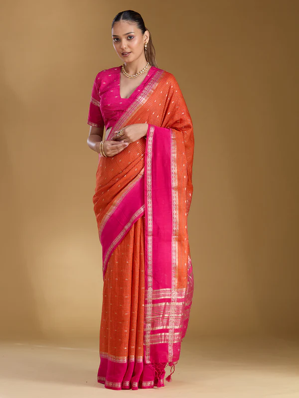 Orange Zariwork Art Silk Saree - Image 2