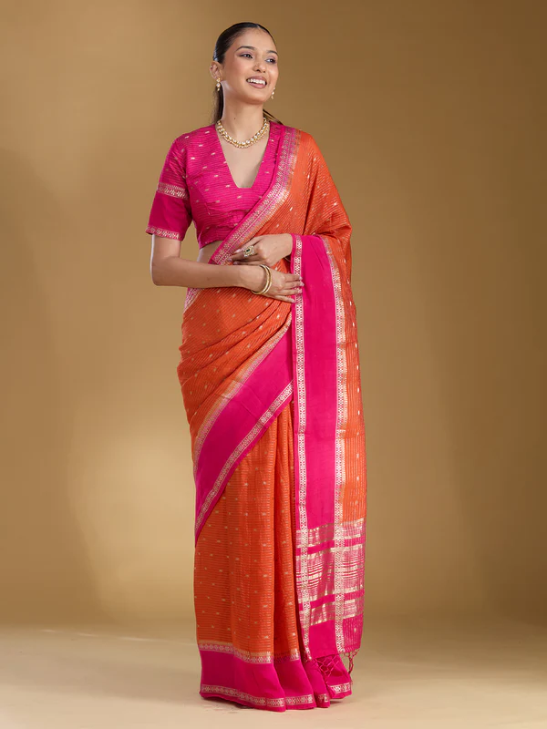 Orange Zariwork Art Silk Saree - Image 3