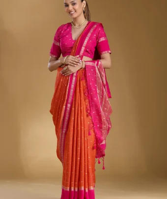 Orange Zariwork Art Silk Saree