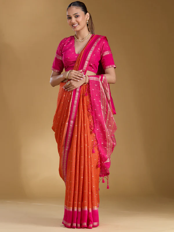 Orange Zariwork Art Silk Saree