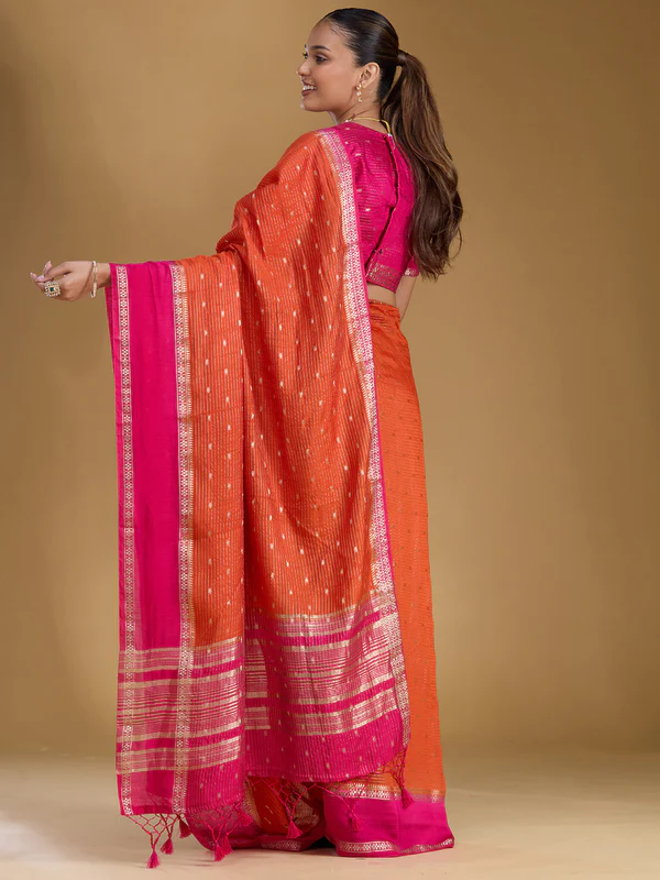 Orange Zariwork Art Silk Saree - Image 4