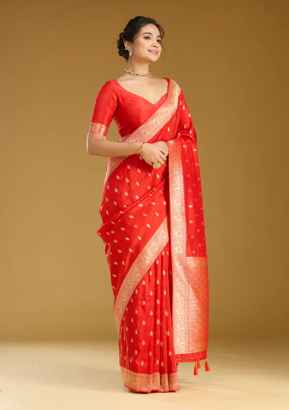 Orange Zariwork Gold Silk Saree - Image 2