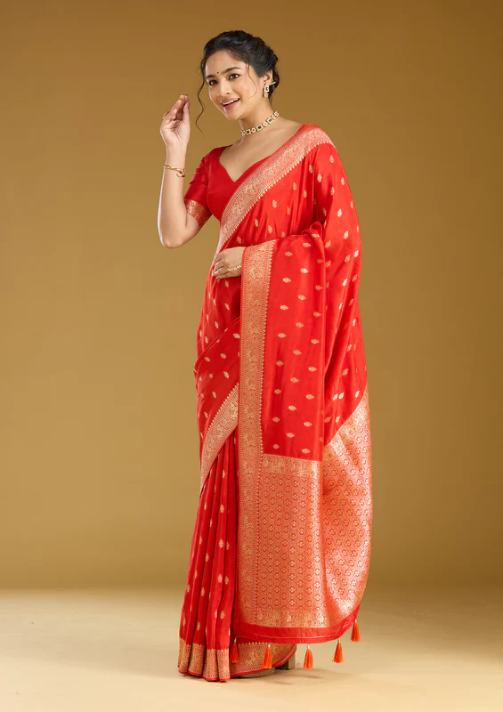 Orange Zariwork Gold Silk Saree - Image 4