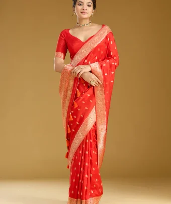 Orange Zariwork Gold Silk Saree