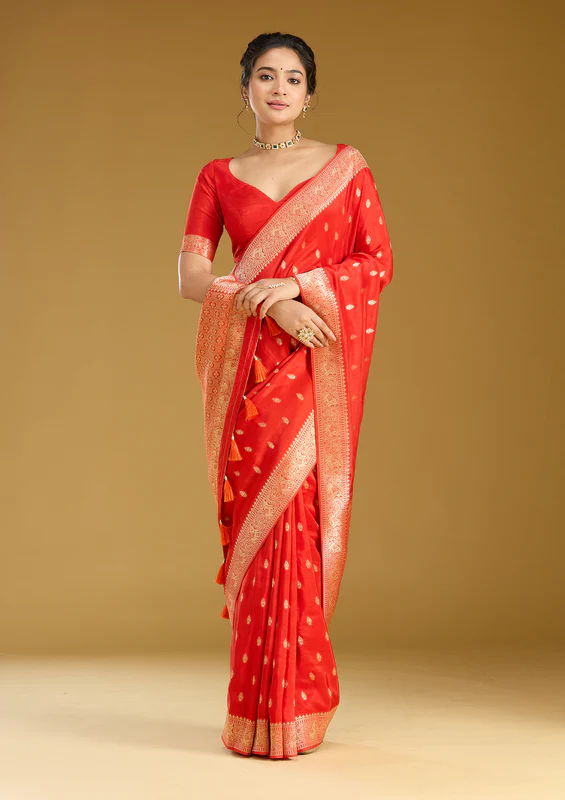 Orange Zariwork Gold Silk Saree