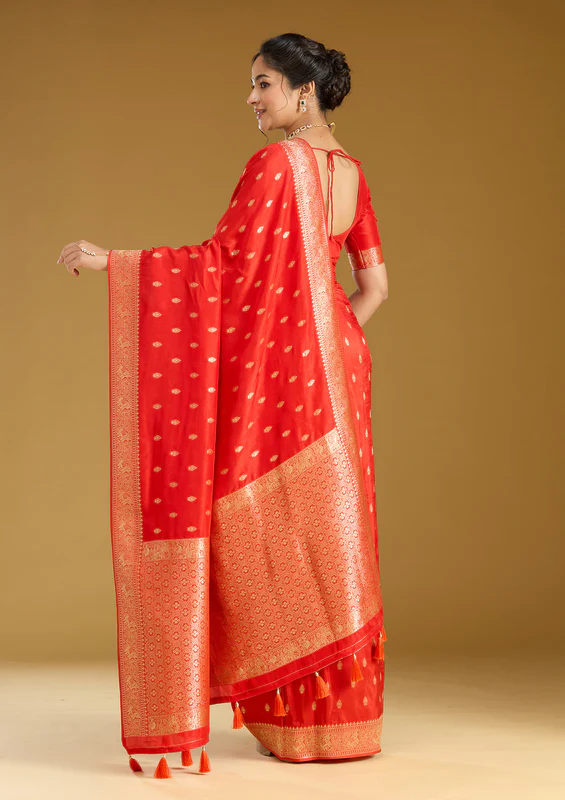 Orange Zariwork Gold Silk Saree - Image 3