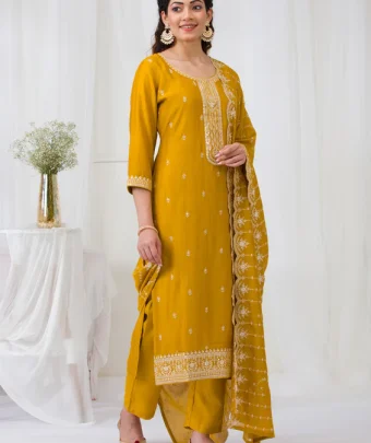 Mustard Sequins Raw Silk Readymade Salwar Suit