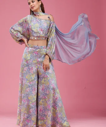 Grey Cutdana Crepe Readymade Salwar Suit