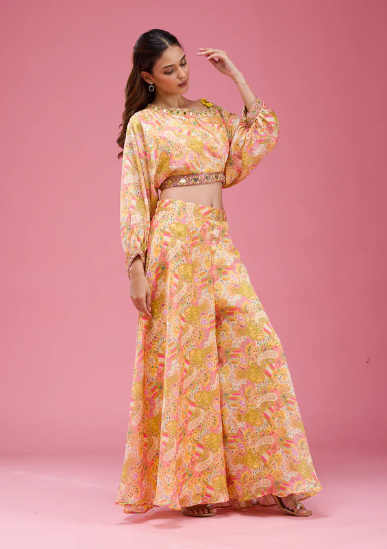 Yellow Cutdana Crepe Readymade Salwar Suit - Image 2