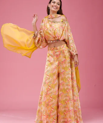 Yellow Cutdana Crepe Readymade Salwar Suit