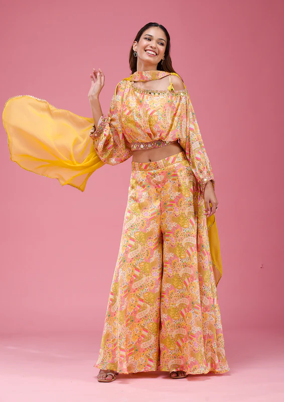 Yellow Cutdana Crepe Readymade Salwar Suit