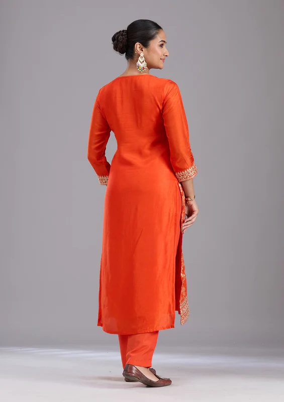 Orange Zariwork Brocade Readymade Salwar Suit - Image 3