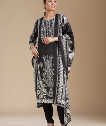 Black Printed Crepe Readymade Salwar Suit