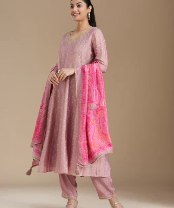 Mauve Zariwork (Gold) Tissue Readymade Salwar Suit