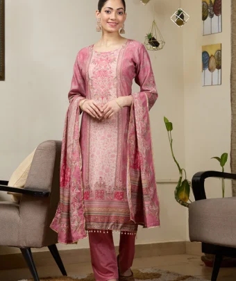 Onion Pink Stonework Tissue Readymade Salwar Suit