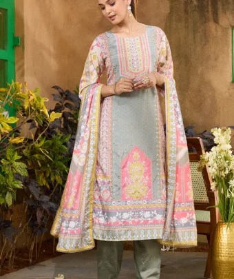 Pista Green Stonework Tissue Readymade Salwar Suit