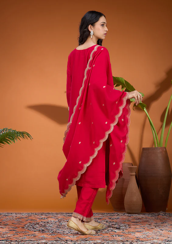 Rani Pink Zariwork Soft Raw Silk Readymade Salwar Suit - Image 4