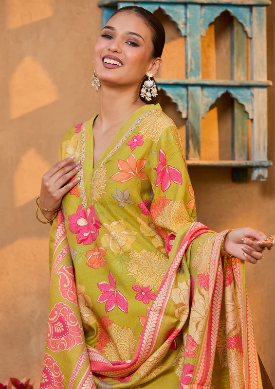 Pista Green Cording Soft Raw Silk Readymade Salwar Suit - Image 3