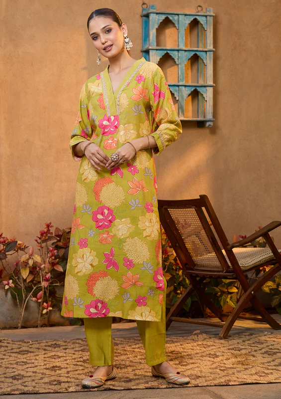Pista Green Cording Soft Raw Silk Readymade Salwar Suit - Image 2