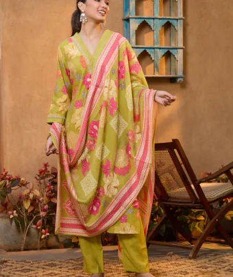 Pista Green Cording Soft Raw Silk Readymade Salwar Suit