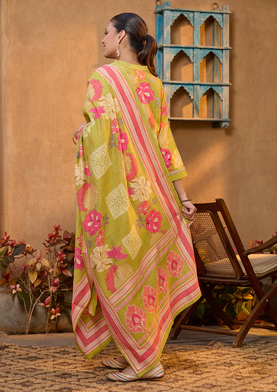 Pista Green Cording Soft Raw Silk Readymade Salwar Suit - Image 4