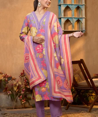 Purple Cording Soft Raw Silk Readymade Salwar Suit