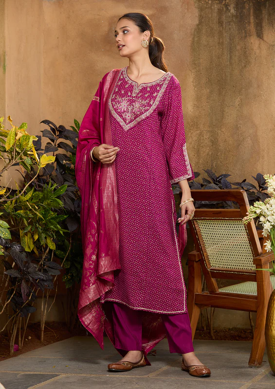 Purple Cording Chanderi Readymade Salwar Suit