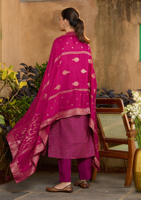 Purple Cording Chanderi Readymade Salwar Suit - Image 4