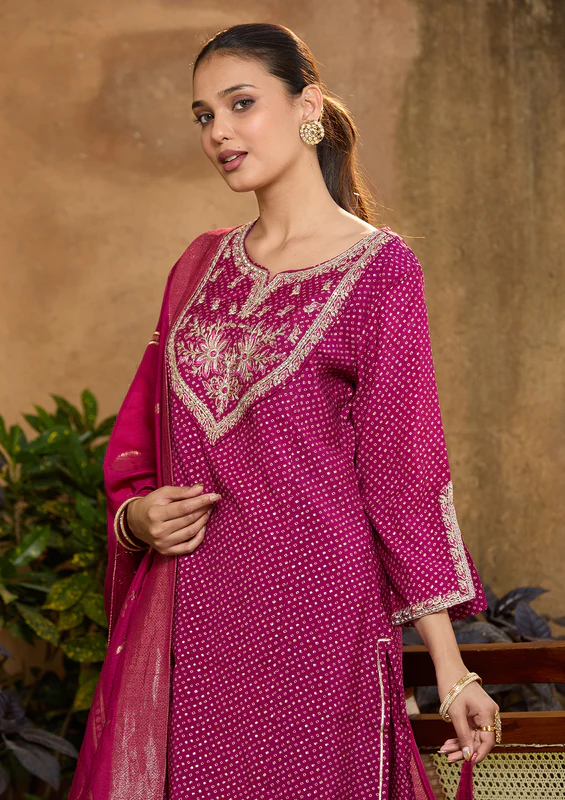 Purple Cording Chanderi Readymade Salwar Suit - Image 3