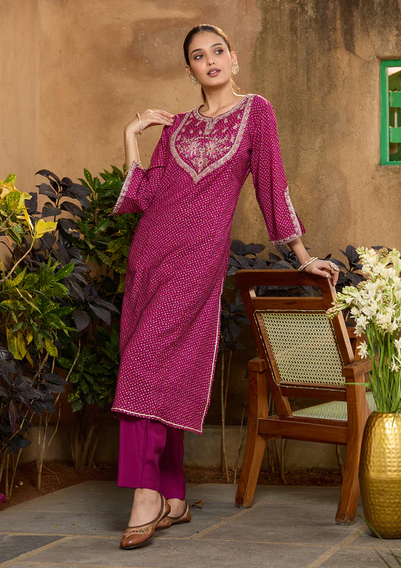 Purple Cording Chanderi Readymade Salwar Suit - Image 2