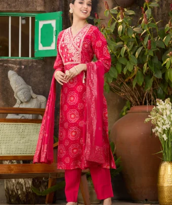 Rani Pink Sequins Chanderi Readymade Salwar Suit