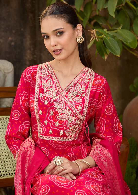 Rani Pink Sequins Chanderi Readymade Salwar Suit - Image 3