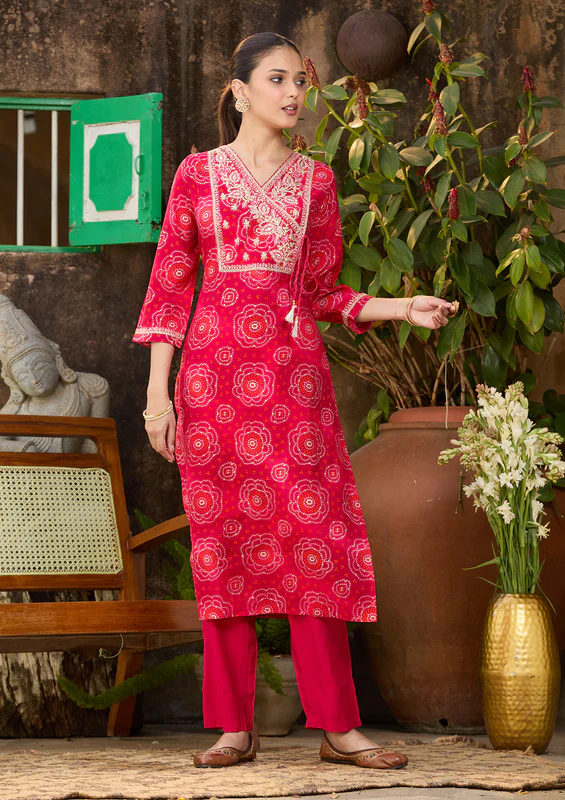 Rani Pink Sequins Chanderi Readymade Salwar Suit - Image 2