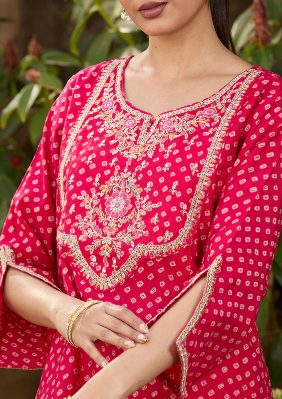 Rani Pink Cording Chanderi Readymade Salwar Suit - Image 2