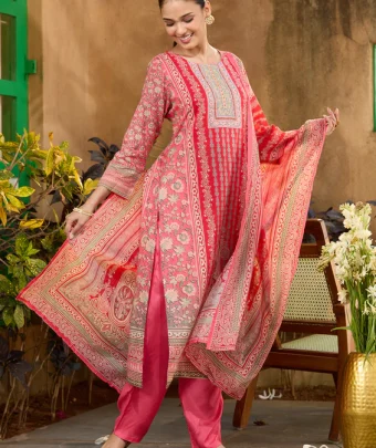 Gajari Pink Cutdana Chanderi Readymade Salwar Suit