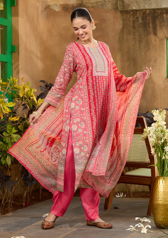 Gajari Pink Cutdana Chanderi Readymade Salwar Suit